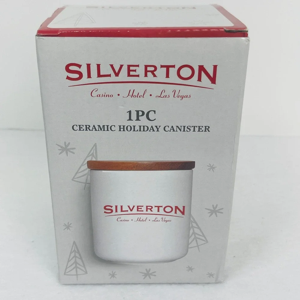 Silverton Casino Hotel Las Vegas Ceramic Holiday Canister White Red Wood Lid